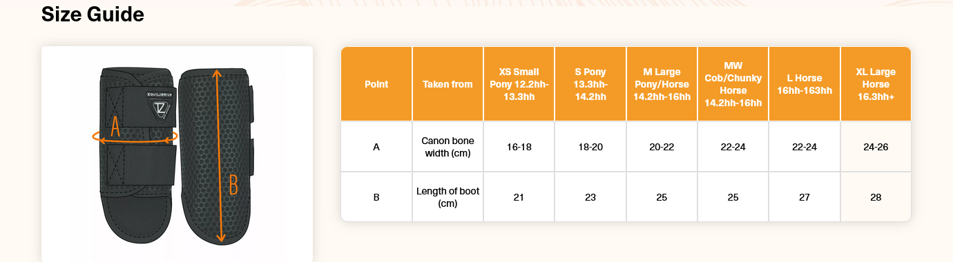 Equilibrium Tri-Zone Brushing Boot Sizing (Image)  Size Chart